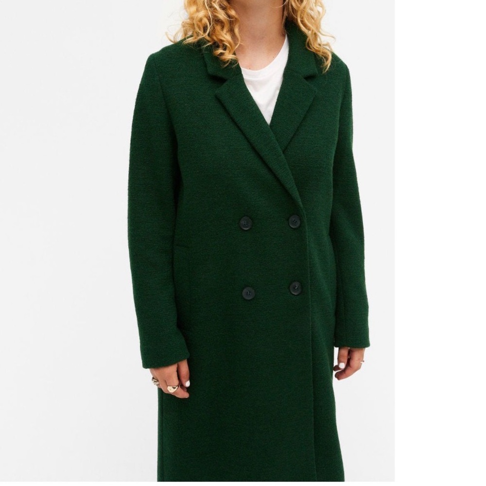 Monki Dark Green Double-Breasted Pea Coat